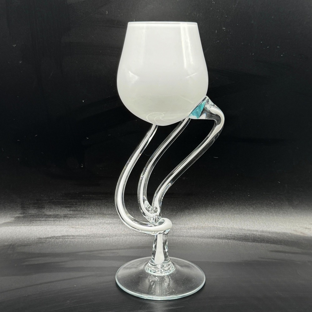 Vintage Sculptural Art‎ Glass Goblet Twisted Loop Stem Modern Candle Wine Glass
